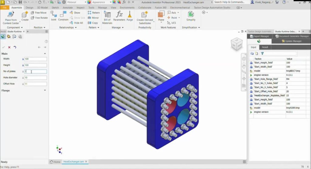 Tacton Design Automation Studio in Autodesk Inventor with configurable heat exchanger parameters
